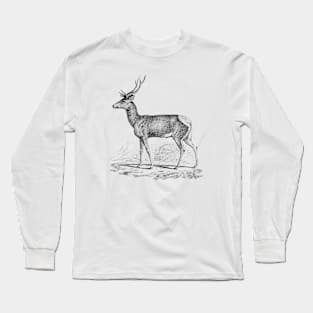 Deer Black and White Illustration Long Sleeve T-Shirt